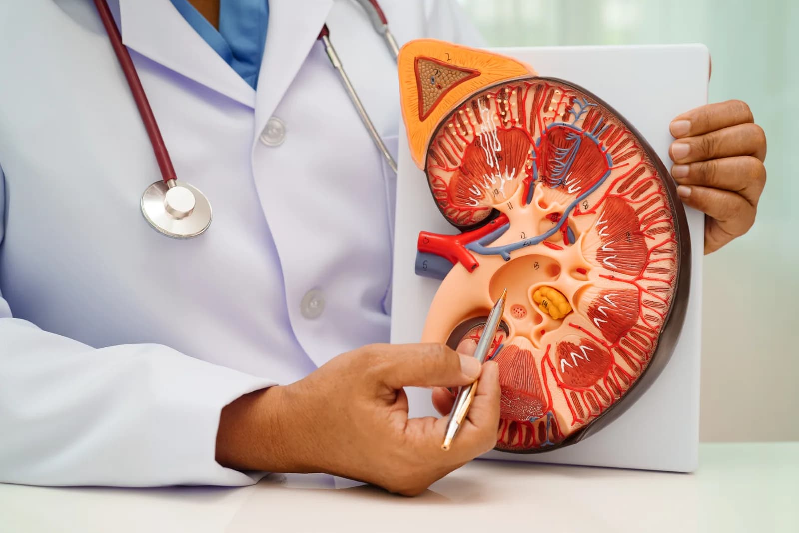 أطباء كلى في الزرقاء — طبيب يشرح تركيب الكلية باستخدام مجسم — دليل أفضل أطباء كلى في الزرقاء