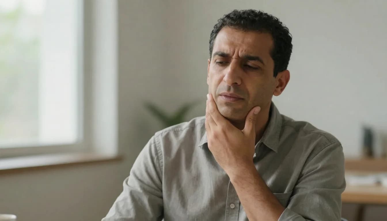 Oral & Maxillofacial Surgery Doctors and Clinics in Jordan — A man indicating pain around his jaw — directory of the best Oral & Maxillofacial Surgery doctors in Jordan