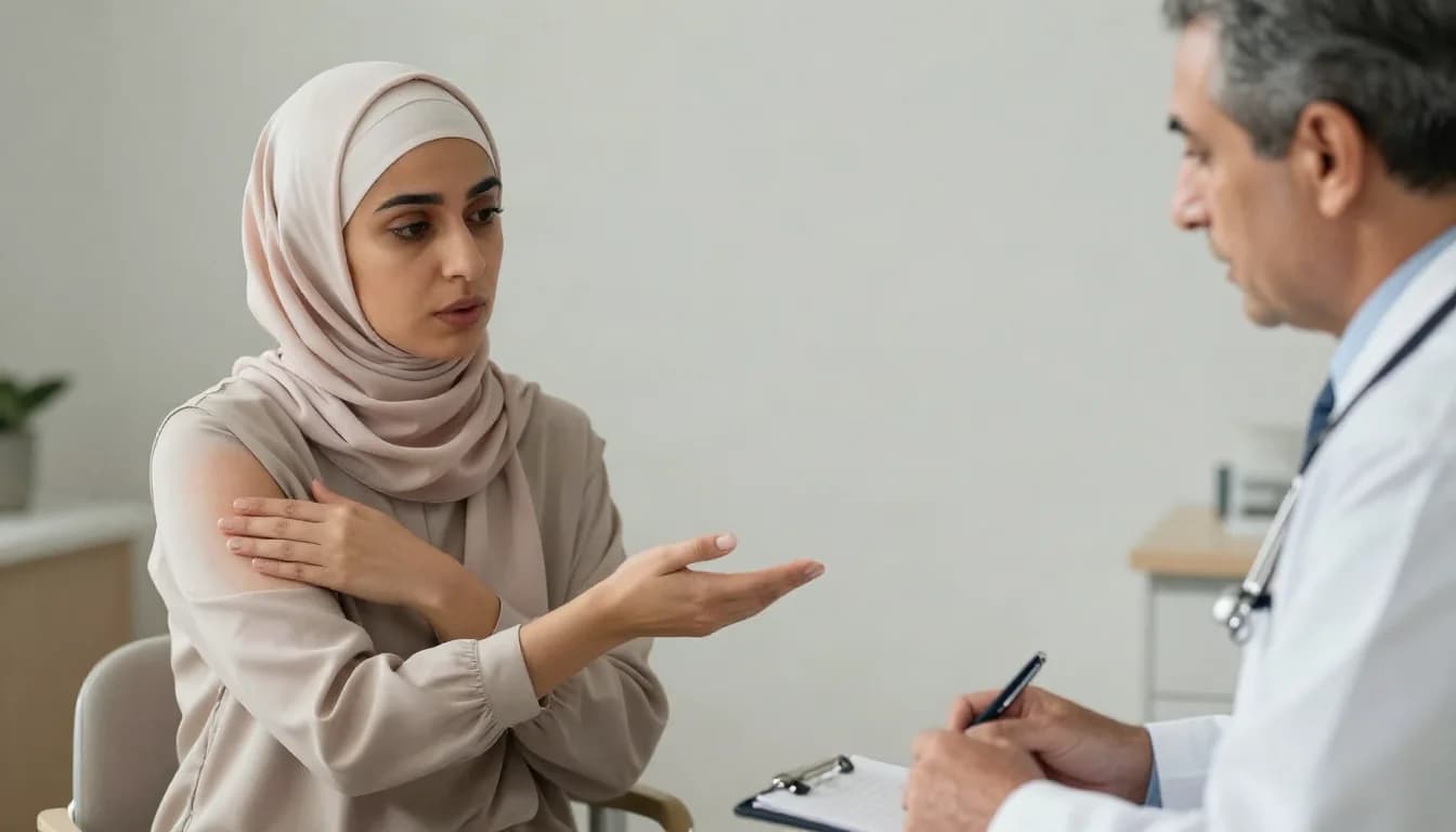 التهاب الغدد العرقية القيحي: كتل مؤلمة متكررة في الإبط والثنيات — شرح لطبيعة التهاب الغدد العرقية المزمن وعلاماته المميزة التي تستوجب التقييم.
