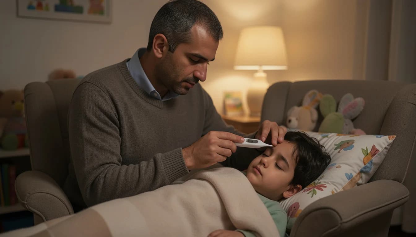 الحمى عند الأطفال: متى تقلق ومتى تعالج في المنزل؟ — إرشادات حول قياس حرارة الأطفال، طرق التعامل المنزلي مع الحمى، ومؤشرات تستوجب الطوارئ.