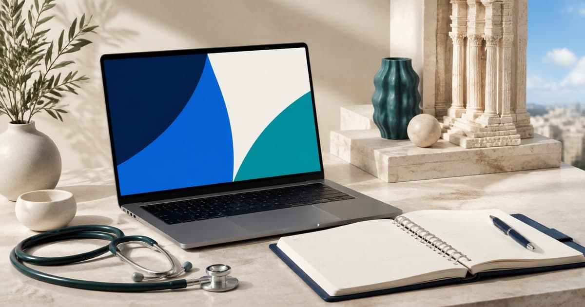 AI-generated concept of a laptop, appointment notebook and stethoscope on a desk
