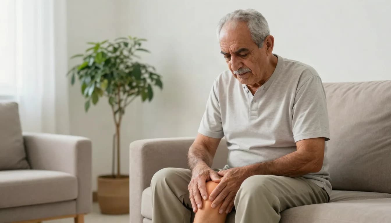 أطباء العمود الفقري في عمّان — رجل يضع يديه على ركبته المؤلمة — دليل أفضل أطباء العمود الفقري في عمّان