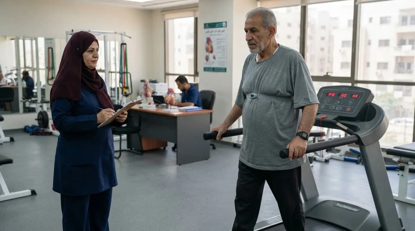 التأهيل القلبي بعد الجلطة أو العملية: لماذا يقلل العودة للمستشفى؟ — أهمية برامج التأهيل القلبي في تحسين القدرة البدنية وتقليل مخاطر النوبات القلبية المتكررة.